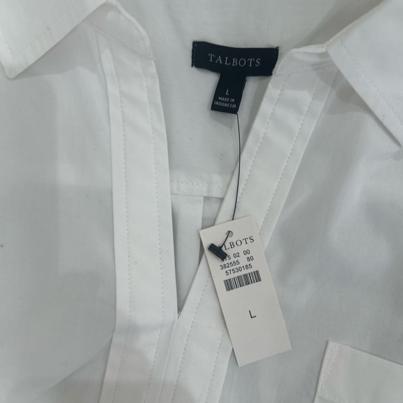 NWT Talbots White Casual cotton split neck Shirt chest pocket size large - Picture 6 of 7